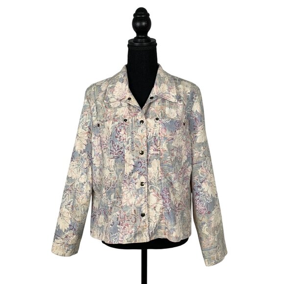 Selene Womens Floral Denim Jacket lightweight Size Medium - Picture 1 of 7